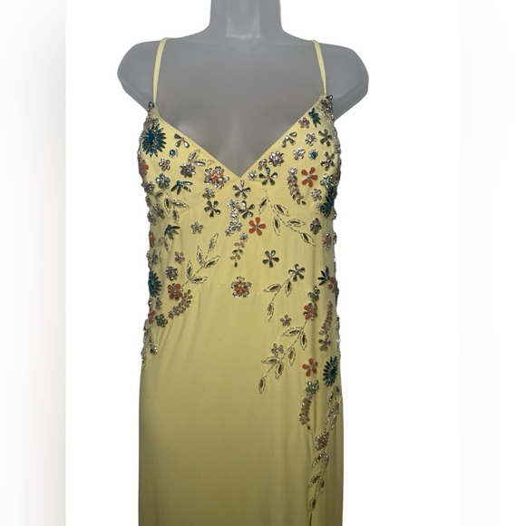 Mac Duggal New 42006 Yellow Multi Beaded Floral Gown Sz 16 NWT Spaghetti Strap - Picture 3 of 8